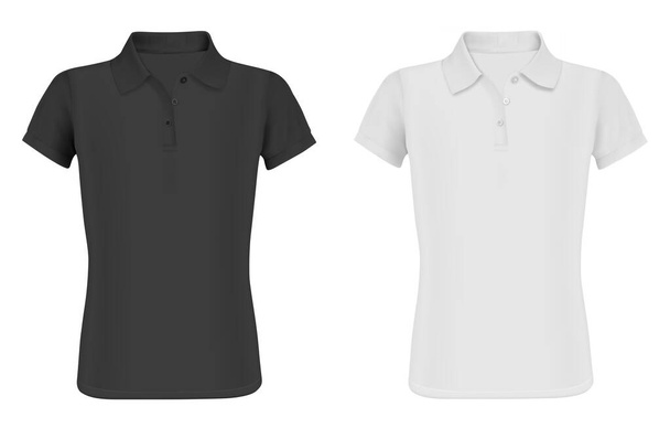Άνδρες λεπτό κοντομάνικο polo πουκάμισο. Μαύρο, άσπρο - Διάνυσμα, εικόνα