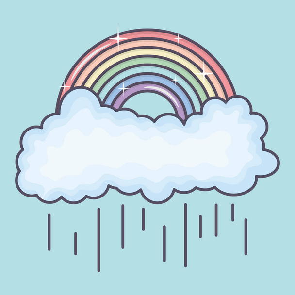 clouds rainy sky with rainbow weather - Vector, Image