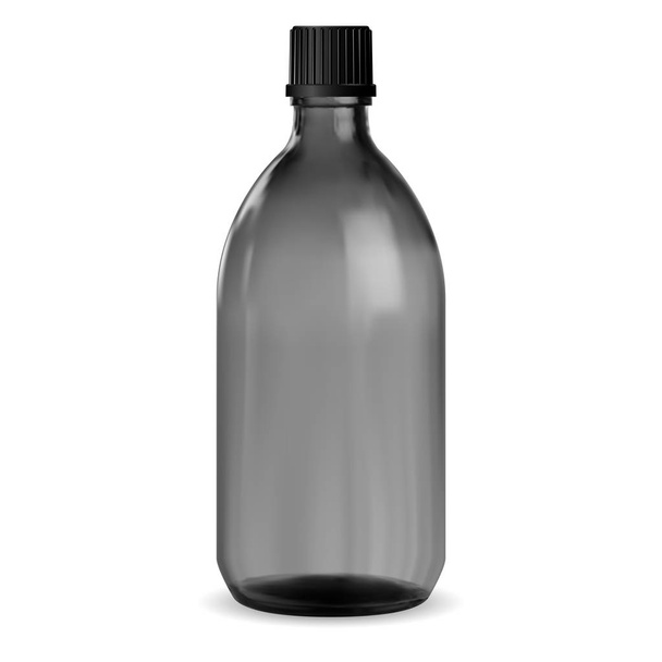 Zwarte fles. Glazen medische pot. Flacon siroop Mockup - Vector, afbeelding