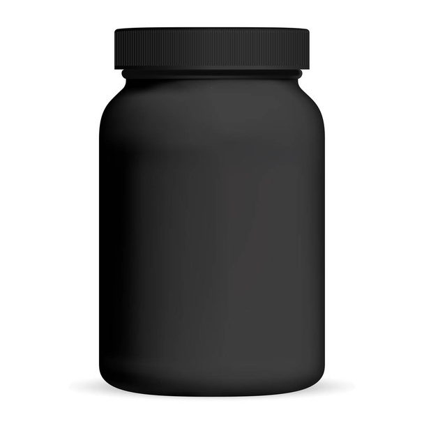 Black Medicine Bottle. Supplement packaging. Jar - Vector, Image