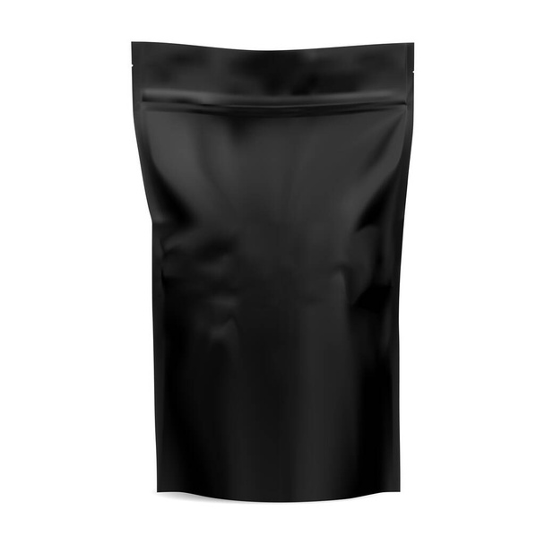Black coffee bag. Zip package mock up. Foil Paper - Vector, Image