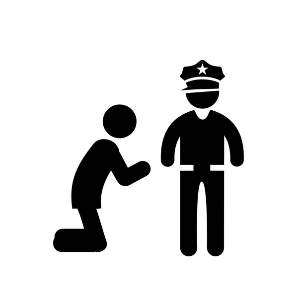 白い背景に隔離された犯罪者を逮捕する棒警察官。警察官は泥棒を捕まえる。人間のアイコンだピクトグラムのアイコン。ベクター株式 - ベクター画像