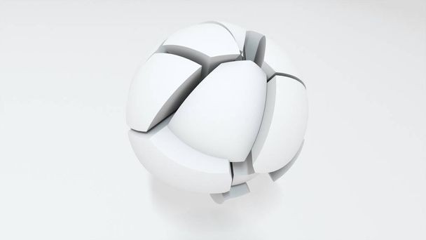 3d weergave van de transformatie van een bol in delen op een zuiver witte achtergrond. Computergegenereerde abstracte achtergrond - Foto, afbeelding