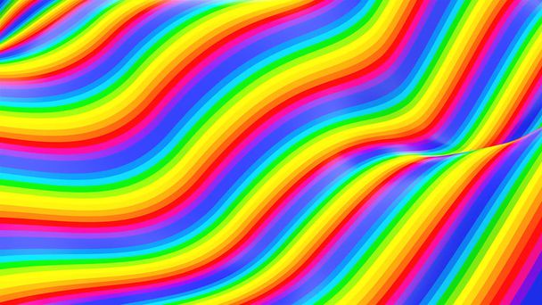 Listras onduladas multicoloridas. Computador gerado superfície com cores do arco-íris, renderização 3d
 - Foto, Imagem