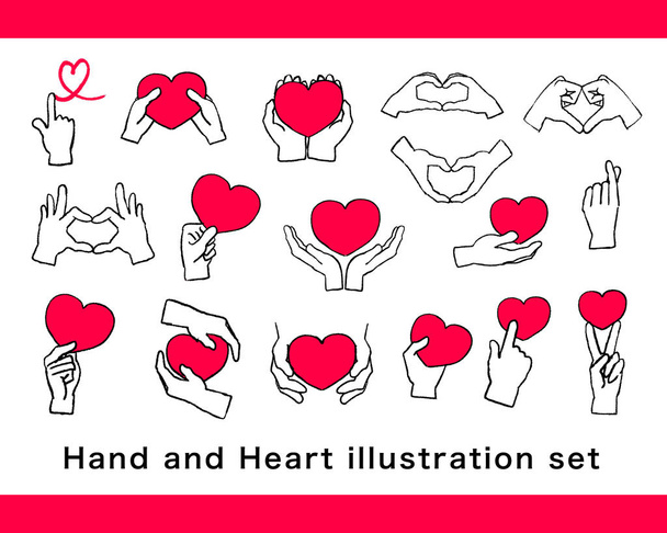 Conjunto ilustración corazón y manos
 - Vector, imagen