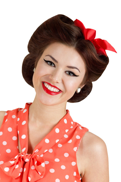 Smiling pin up brunette woman - 写真・画像