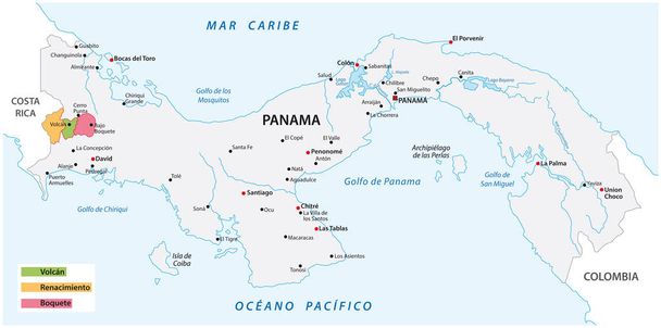 Map of the coffee growing areas of Panama - Vector, Image