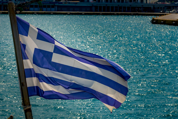 Greek national flag, Hellenic Republic, GR - Fotoğraf, Görsel