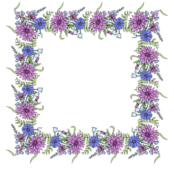 Doodle wilde bloemen frame - Vector, afbeelding