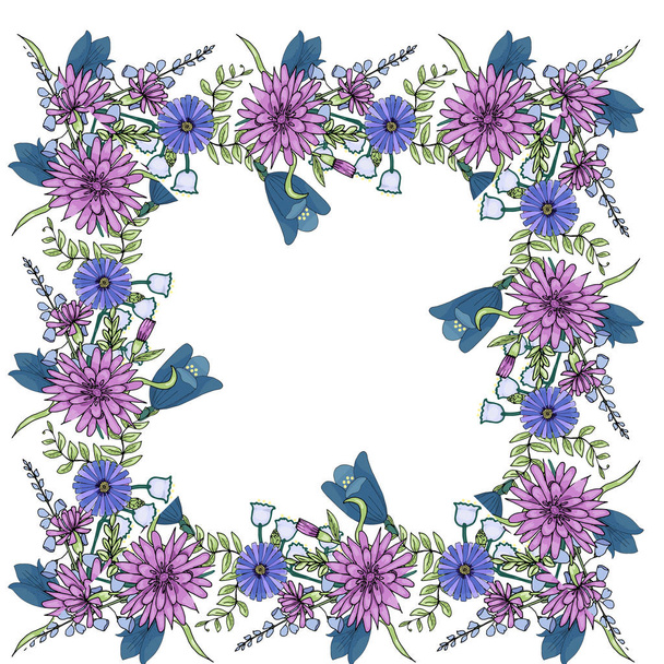 Doodle wildflowers frame - Vector, Image