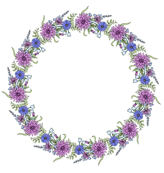 Doodle wildflowers frame - Vector, imagen