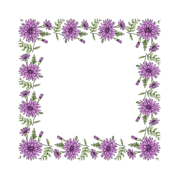Doodle wildflowers frame - Vector, Image