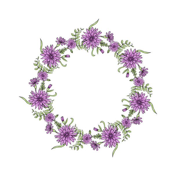 Doodle wilde bloemen frame - Vector, afbeelding