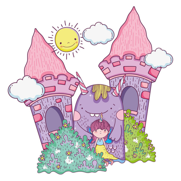 城の中の怪物と小さな妖精 - ベクター画像