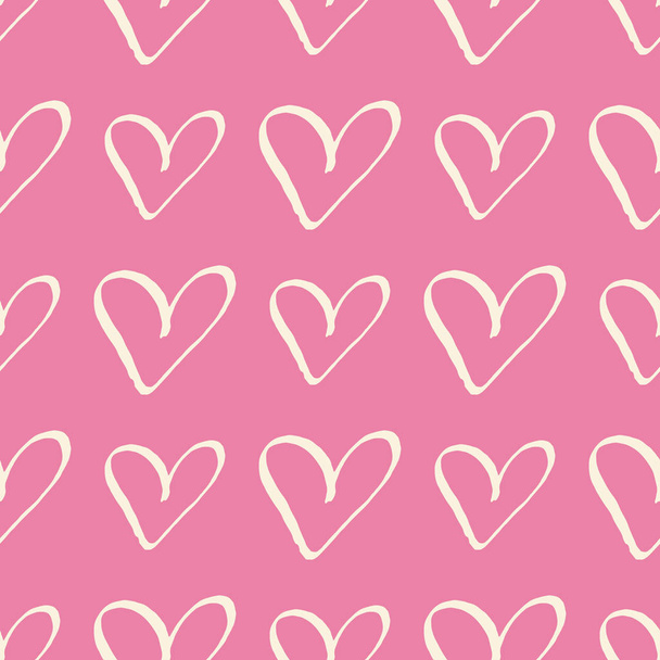 Pastelowe kremowe serca na różowym modnym bezszwowym wzorze romantyczny walentynki kolorowe tło. - Wektor, obraz