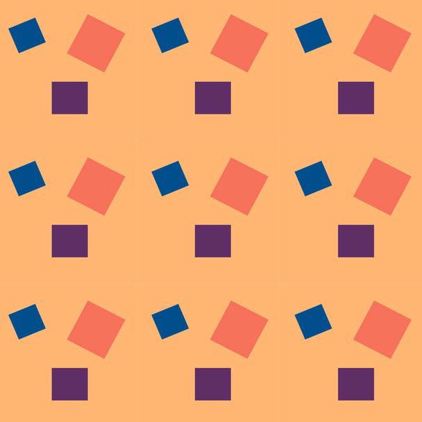 ベージュ地に紫、青、ピンクの大きな正方形と小さな正方形。シームレスなパターン. - 写真・画像