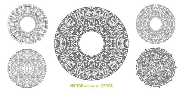  Set of patterns in a circle.Ancient round patterns on white .Mandala vector .Indian ornament for decoration .Magic Mascots Illustration. - Vektor, Bild