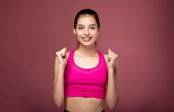 Ecstatic woman doing fitness. - Photo, image