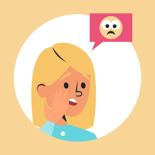 Překvapená a šokovaná žena a žlutý symbol emoji - Vektor, obrázek