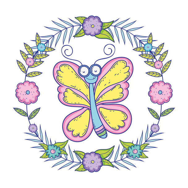 hermosa mariposa volando con corona floral
 - Vector, imagen