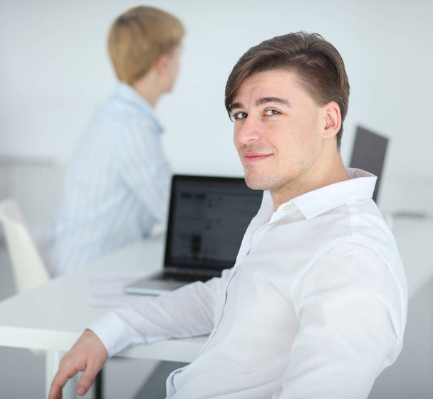 Business people working together at desk, white background - Zdjęcie, obraz