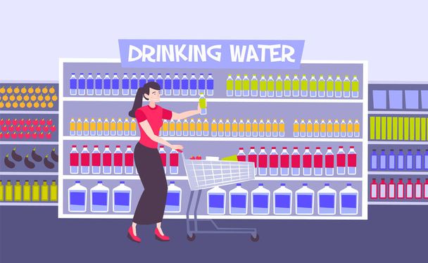 Wyświetlacz wody w supermarkecie - Wektor, obraz