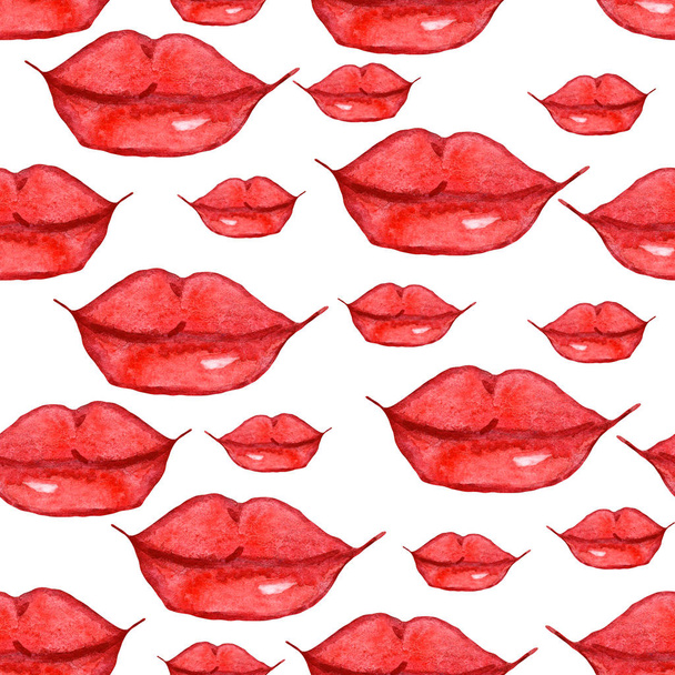 Aquarell Illustration roter Lippenstift Frau Lippen nahtlose Muster - Foto, Bild