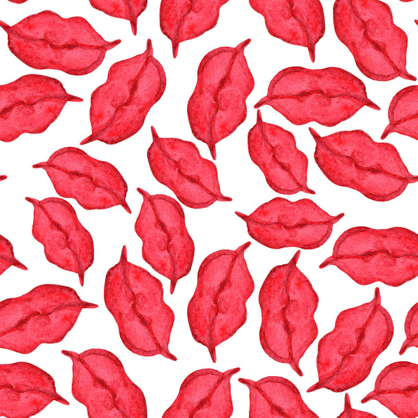 水彩イラスト赤い口紅の女性の唇シームレスなパターン - 写真・画像