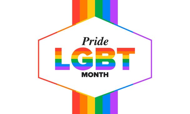 LGBT Pride Month in June. Lesbian Gay Bisexual Transgender. Celebrated annual. LGBT flag. Rainbow love concept. Human rights and tolerance. Poster, card, banner and background. Vector ilustration - Vecteur, image