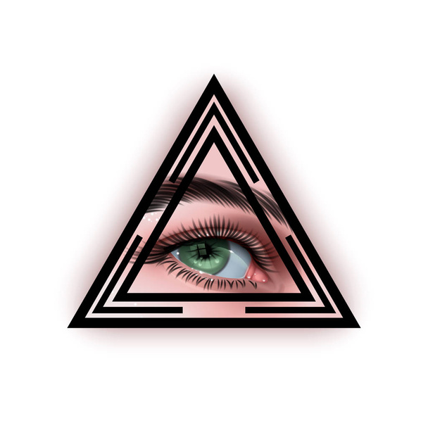 All Seeing eye in triangle. Sacred Masonic symbol. The Eye of Providence. Occultism sadness look. Alchemy, religion, spirituality, occultism. Mystical drawing art realistic Vector stock illustration - Vector, Image