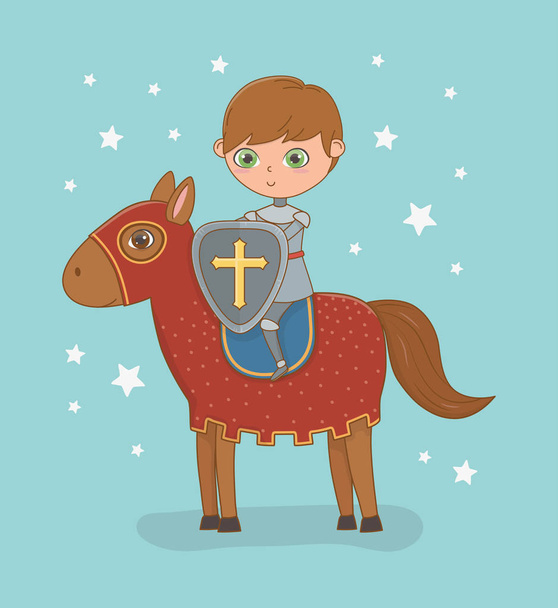 Ridder en paard van sprookjesachtig ontwerp - Vector, afbeelding