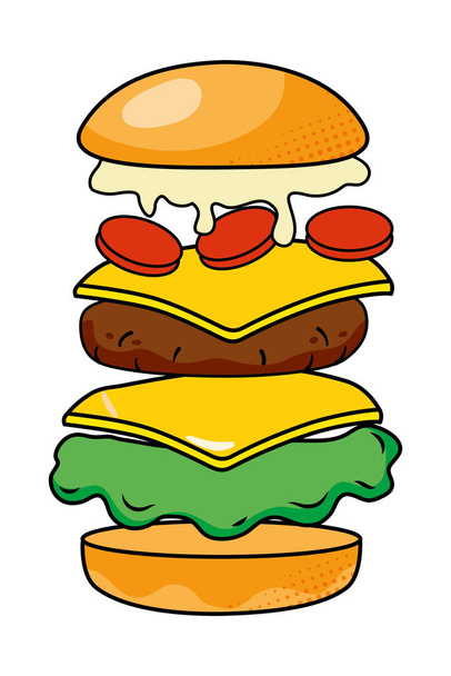 hamburger che mostra tutti gli ingredienti illustrazione vettoriale - Vettoriali, immagini