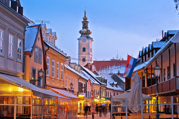 Historic old Tkalciceva street of Zagreb evening advent view - Photo, Image