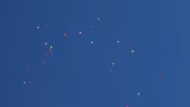 beautiful helium balloons fly through the air. Many colorful balloons flying in the air. holiday concept - Footage, Video