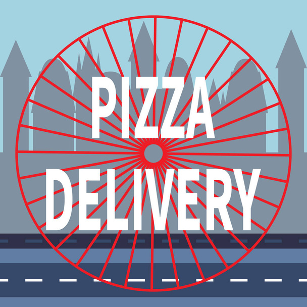Pizza szállítás a város és a piros kerék háttér - Vektor, kép