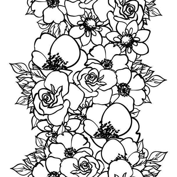 black and white seamless flower pattern  - Vector, afbeelding