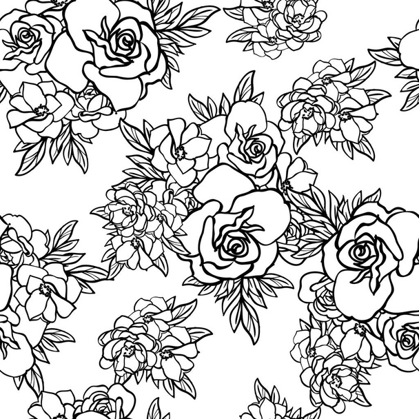 black and white seamless flower pattern  - Vektör, Görsel