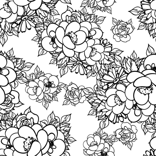 black and white seamless flower pattern  - Vektor, kép