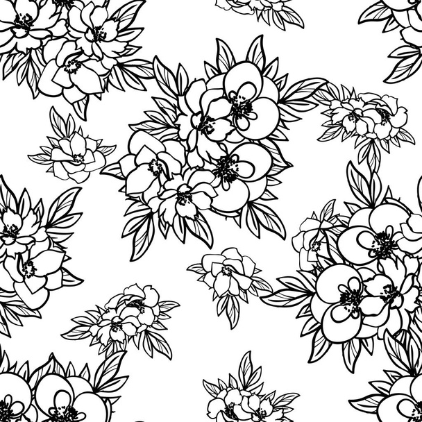 black and white seamless flower pattern  - Вектор,изображение