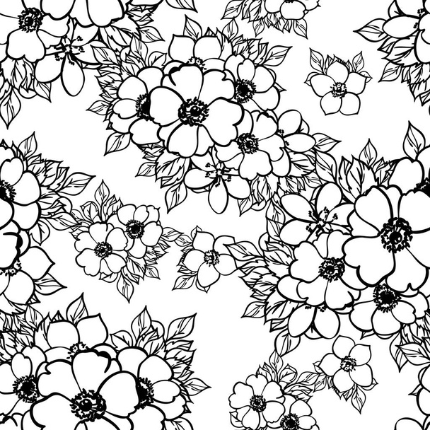 black and white seamless flower pattern  - Vector, imagen