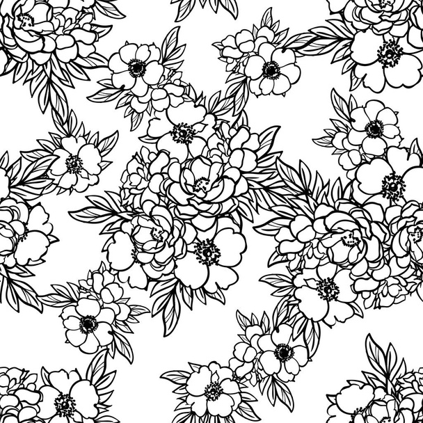 black and white seamless flower pattern  - Vettoriali, immagini