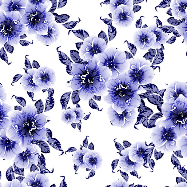 blue colorful seamless pattern with flowers  - Vector, imagen