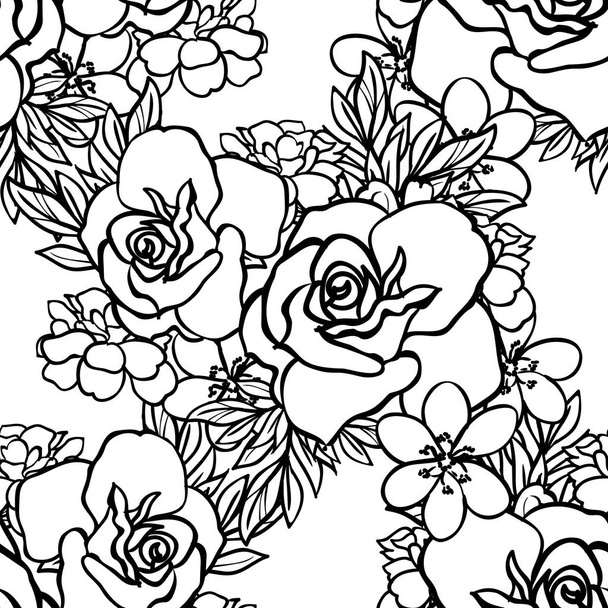 black and white seamless flower pattern  - Вектор,изображение