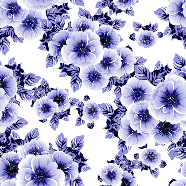 blue colorful seamless pattern with flowers  - ベクター画像