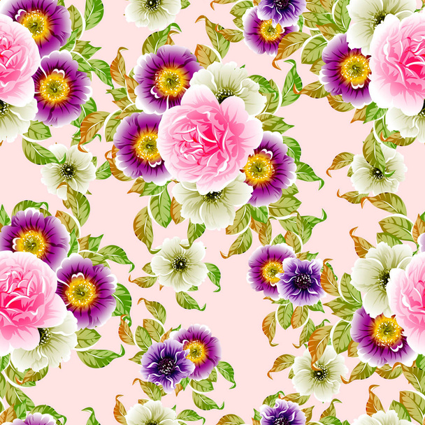 colorful seamless pattern with flowers  - Vektör, Görsel