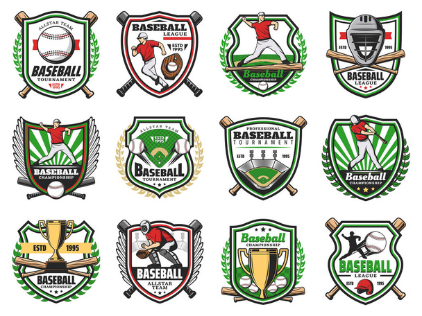 Baseball tournament emblem, sport club team badges - Vector, Image