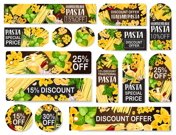 Pasta food, store discount tags and labels - Vector, Image