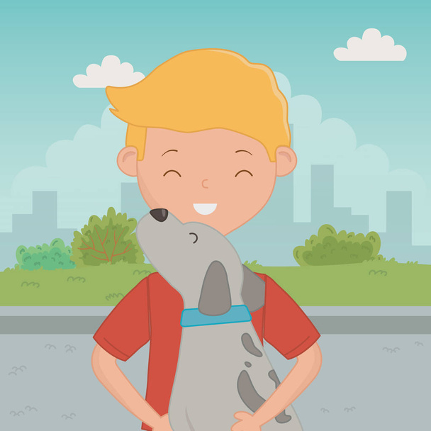 Köpek karikatür tasarımı ile çocuk - Vektör, Görsel