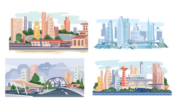 conjunto de cidades modernas, cor, primavera, verão, manhã, ilustração vetorial
 - Vetor, Imagem