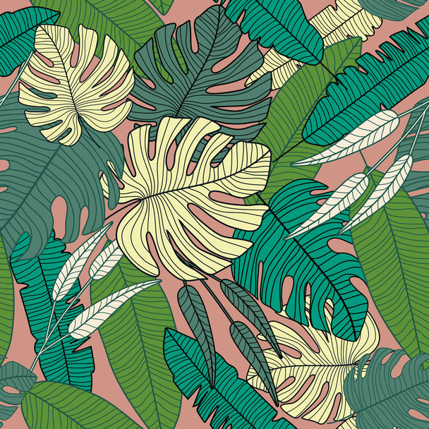 現代的なエキゾチックな熱帯パターン、植物の葉のシームレスなパターン. - ベクター画像